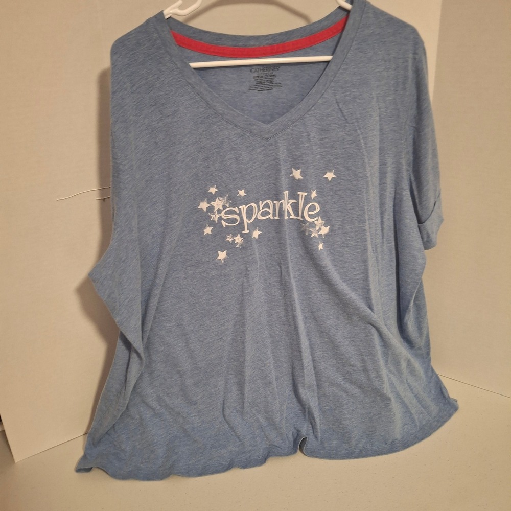 Catherines Patriotic Sparkle Graphic Blue T Shirt Top Women 2X‎ 22 24 Sleepwear